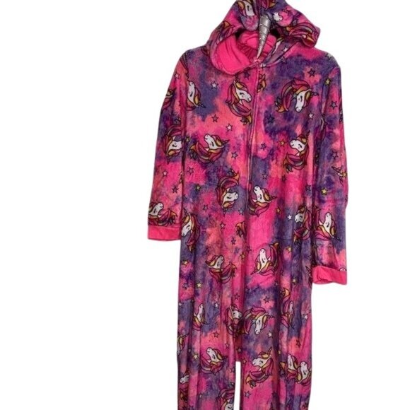 Unicorn Hooded Onesie Pajamas Adult XXXL Place Pink & Purple Fleece - Picture 1 of 10